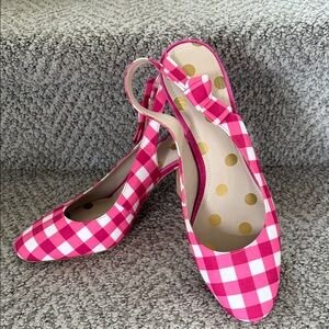 Boden Pink and White Gingham Slingback Heels